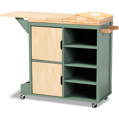 Dorthy Kitchen Storage Cart in Dark Green & Natural Wood