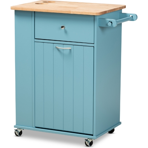 Liona Kitchen Cart in Sky Blue Finish & Natural Wood