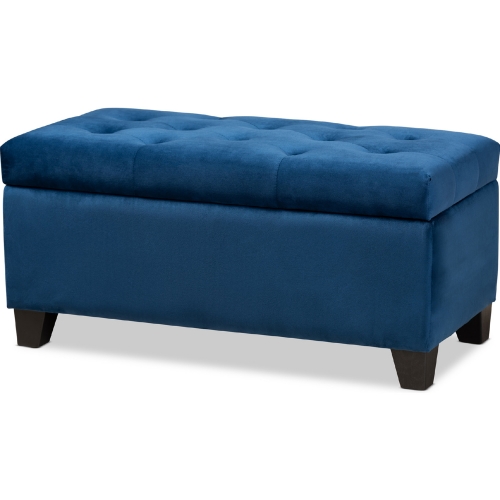 Michaela Storage Ottoman in Tufted Navy Blue Velvet