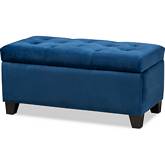 Michaela Storage Ottoman in Tufted Navy Blue Velvet