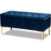 Valere Storage Ottoman in Tufted Navy Blue Velvet & Gold Metal
