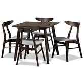 Britte 5 Piece Dining Set in Light Gray Fabric & Dark Oak Brown