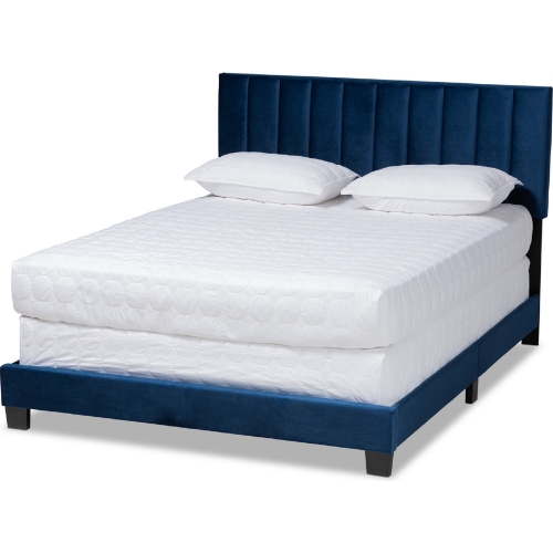 Clare King Panel Bed in Channel Tufted Navy Blue Velvet
