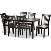 Minette 7 Piece Dining Set in Gray Fabric & Espresso Wood