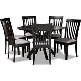 Lore 7 Piece Dining Set in Gray Fabric & Dark Wood