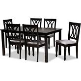 Reneau 7 Piece Dining Set in Gray Fabric & Espresso Finish