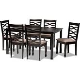Lanier 7 Piece Dining Set in Sand Fabric & Dark Wood