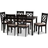 Verner 7 Piece Dining Set in Sand Fabric & Dark Wood