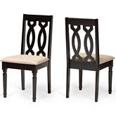 Cherese Dining Chair in Sand Fabric & Dark Brown Wood (Set of 2)