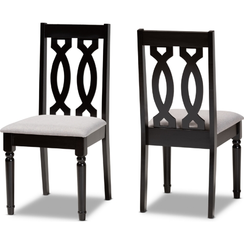 Cherese Dining Chair in Gray Fabric & Dark Brown Wood (Set of 2)