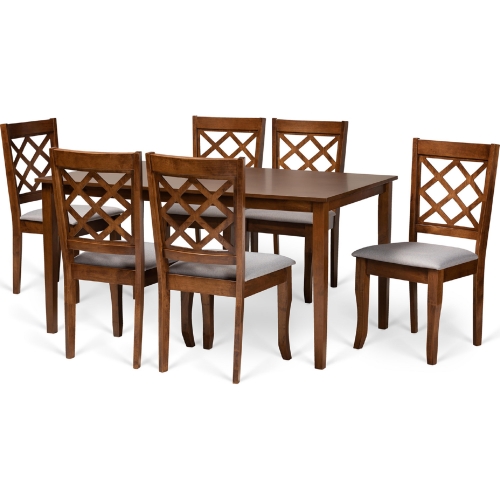 Verner 7 Piece Dining Set in Gray Fabric & Walnut Finish Wood