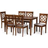 Verner 7 Piece Dining Set in Gray Fabric & Walnut Finish Wood