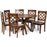 Jana 7 Piece Dining Set in Gray Fabric & Walnut Finish Wood