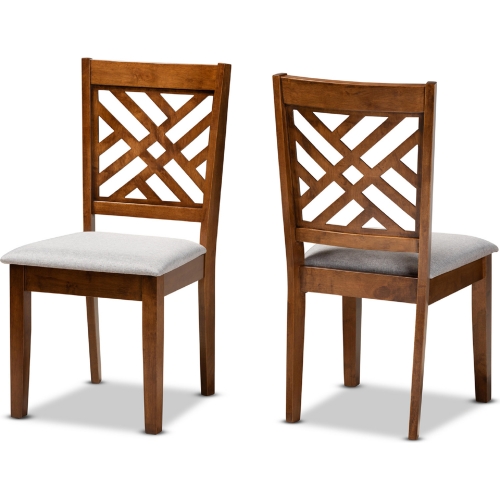 Caron Dining Chair in Gray Fabric & Walnut Brown (Set of 2)