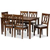 Augustine 7 Piece Dining Set Gray Fabric & Walnut Brown Finish