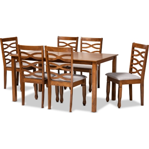 Lanier 7 Piece Dining Set in Gray Fabric & Walnut Finish