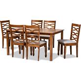 Lanier 7 Piece Dining Set in Gray Fabric & Walnut Finish