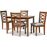 Lanier 5 Piece Dining Set in Gray Fabric & Walnut Finish