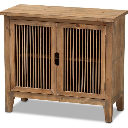 Clement 2 Door Wood Spindle Storage Cabinet in Oak Finish