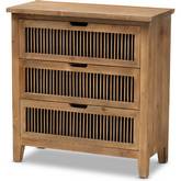 Clement 3 Drawer Wood Spindle Storage Cabinet in Oak Finish