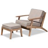 Sigrid Accent Chair & Ottoman in Gray Fabric & Oak Finish