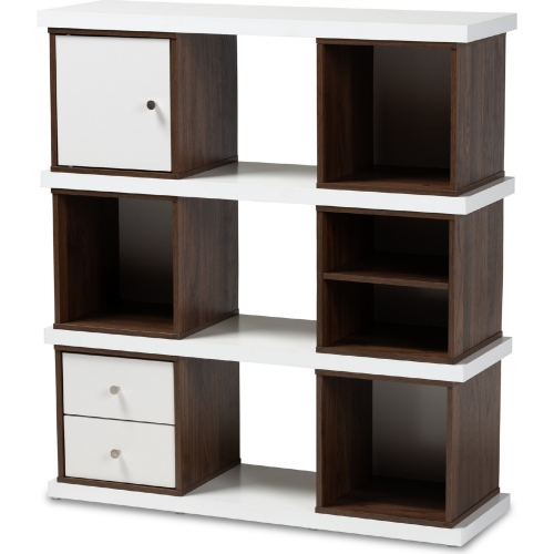 Rune 2 Drawer Bookcase in White & Walnut Finish Wood