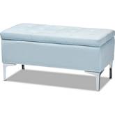 Mabel Storage Ottoman in Light Blue Velvet & Silver Finish