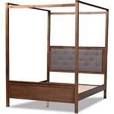 Natasha King Platform Canopy Bed in Gray Fabric & Walnut Finish