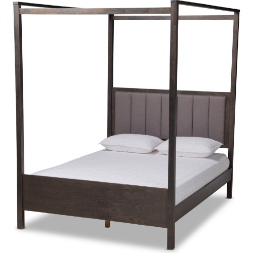 Natasha King Platform Canopy Bed in Gray Fabric & Gray Oak Finish