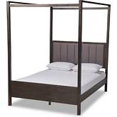 Natasha Queen Platform Canopy Bed in Gray Fabric & Gray Oak Finish