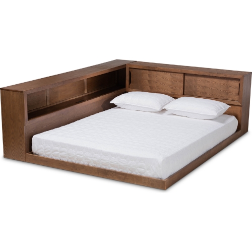 Erie Queen Platform Storage Bed with Outlet in Walnut Finish