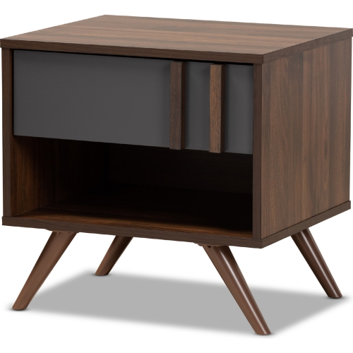Naoki 1 Drawer Nightstand in Grey & Walnut Finish Wood