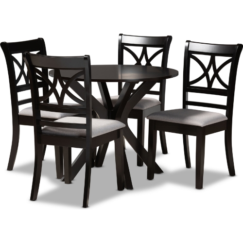 Julia 5 Piece Dining Set in Gray Fabric & Dark Wood