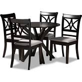 Julia 5 Piece Dining Set in Gray Fabric & Dark Wood