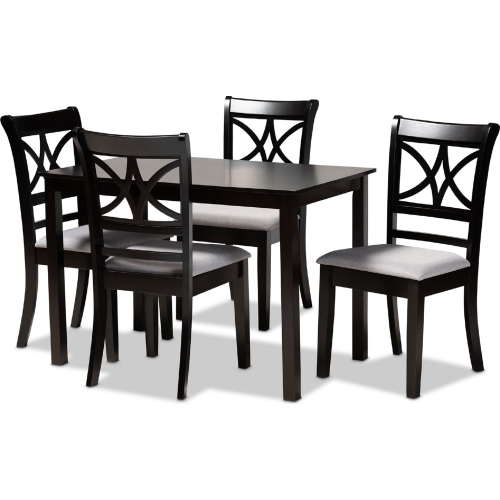 Clarke 5 Piece Dining Set in Gray Fabric & Espresso Finish