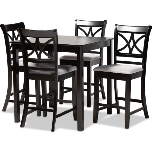 Chandler 5 Piece Counter Dining Set in Gray Fabric & Espresso Finish