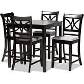 Chandler 5 Piece Counter Dining Set in Gray Fabric & Espresso Finish