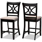 Chandler Counter Stool in Sand Fabric & Espresso Wood (Set of 2)