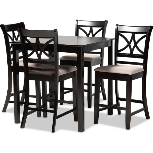 Chandler 5 Piece Counter Dining Set in Sand Fabric & Espresso Finish