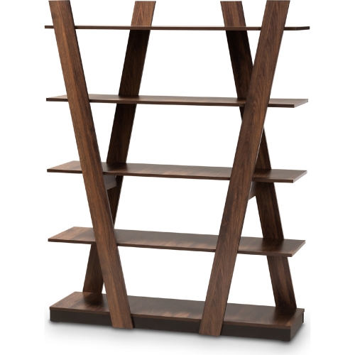 Michio Geometric Bookcase in Walnut Finish Wood
