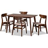 Orion 5 Piece Dining Set in Beige Fabric & Walnut Finish