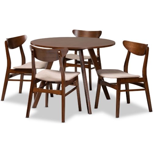 Philip Light 5 Piece Dining Set in Beige Fabric & Walnut Finish