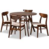 Philip Light 5 Piece Dining Set in Beige Fabric & Walnut Finish