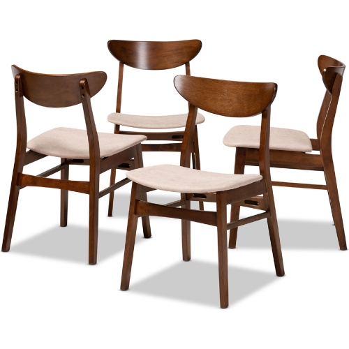 Parlin Dining Chair in Beige Fabric & Walnut Finish (Set of 4)