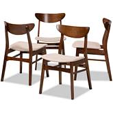 Parlin Dining Chair in Beige Fabric & Walnut Finish (Set of 4)