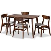 Orion 5 Piece Dining Set in Gray Fabric & Walnut Finish