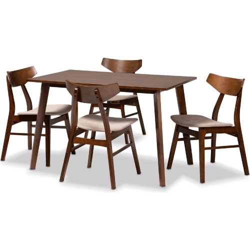 Lois 5 Piece Dining Set in Light Beige Fabric & Walnut Finish
