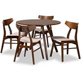 Timothy Light 5 Piece Dining Set in Beige Fabric & Walnut Finish