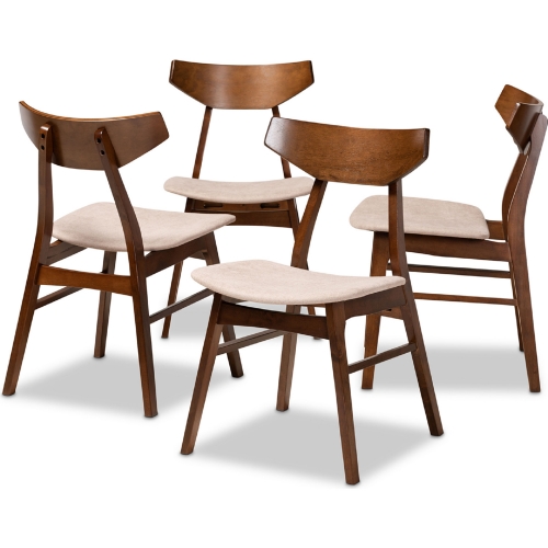 Danica Dining Chair in Beige Fabric & Walnut Finish (Set of 4)