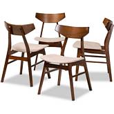 Danica Dining Chair in Beige Fabric & Walnut Finish (Set of 4)